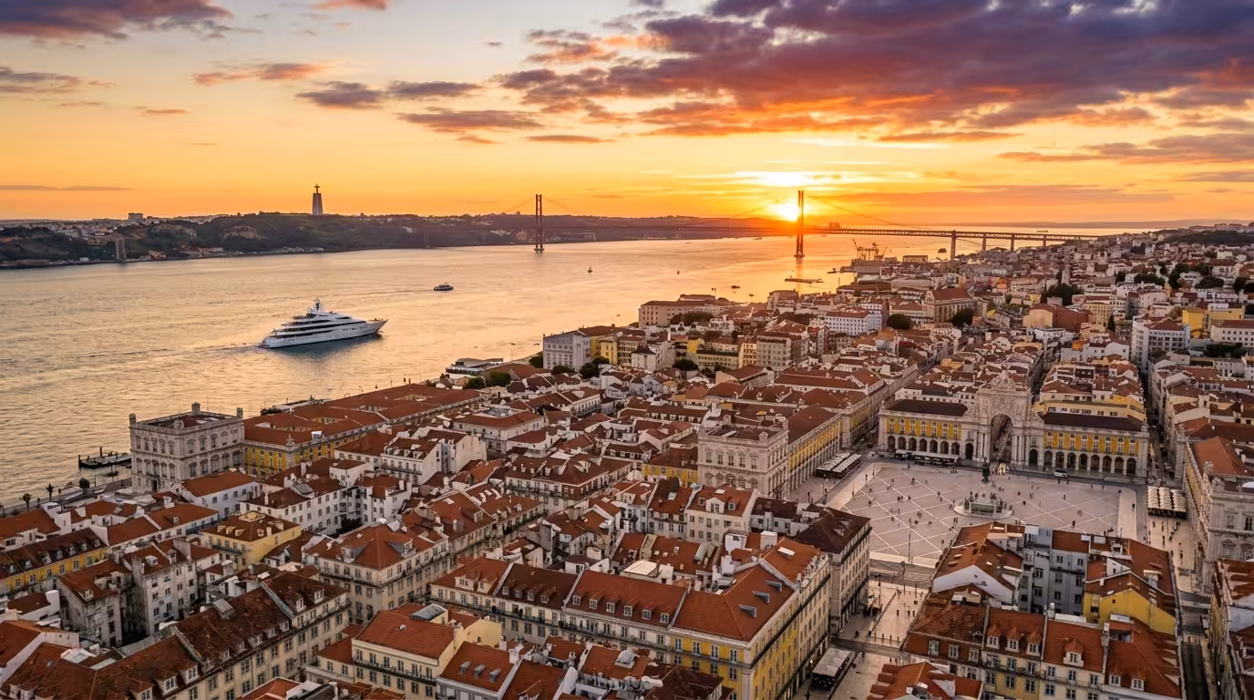 Vista aérea de Lisboa ao pôr do sol - Sugar Dating em Portugal