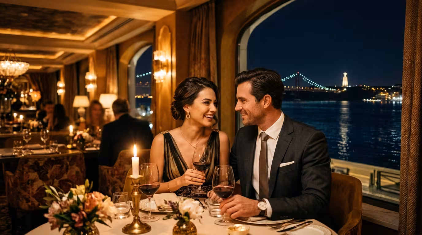 Sugar Daddy Portugal - Casal elegante num restaurante de luxo em Lisboa