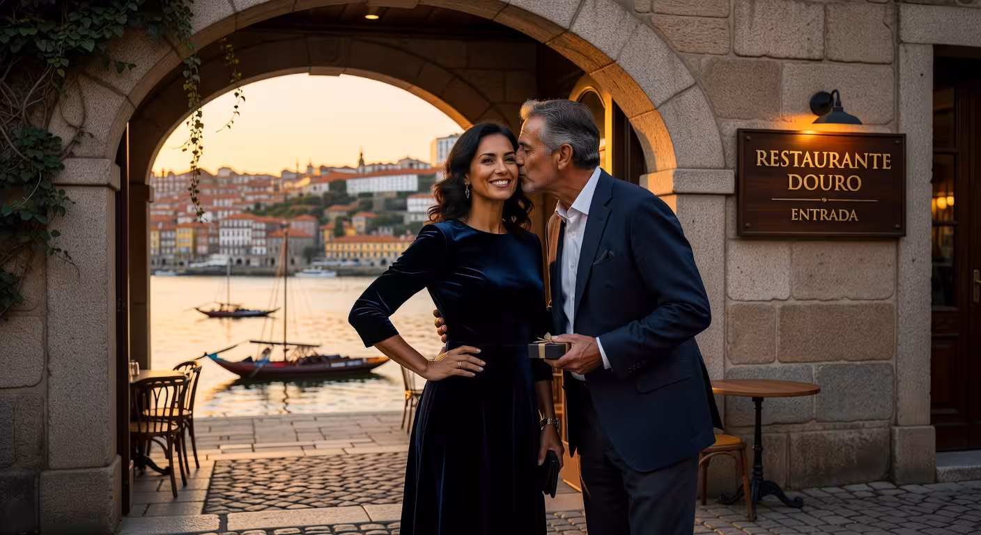 Momento de chegada e cumprimento elegante no primeiro encontro sugar no Porto