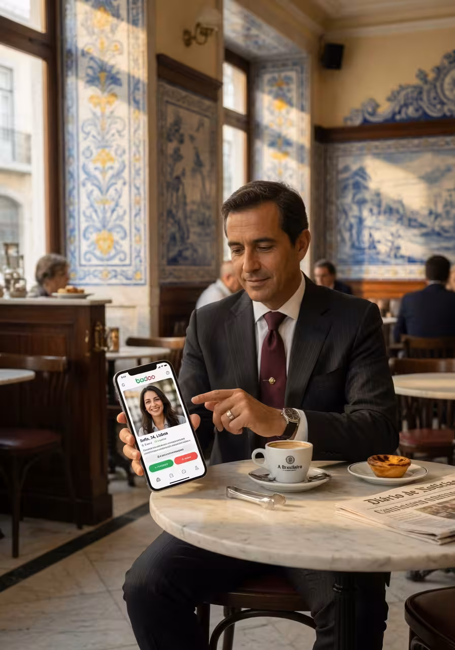 Homem elegante a verificar discretamente aplicação de sugar dating no telemóvel