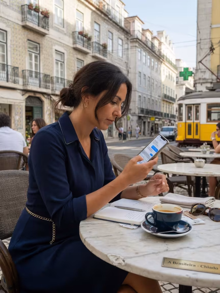 Primeiro Encontro Sugar: 20 Dicas Para Correr Tudo Bem Mulher elegante a preparar-se para primeiro encontro sugar num café em Lisboa